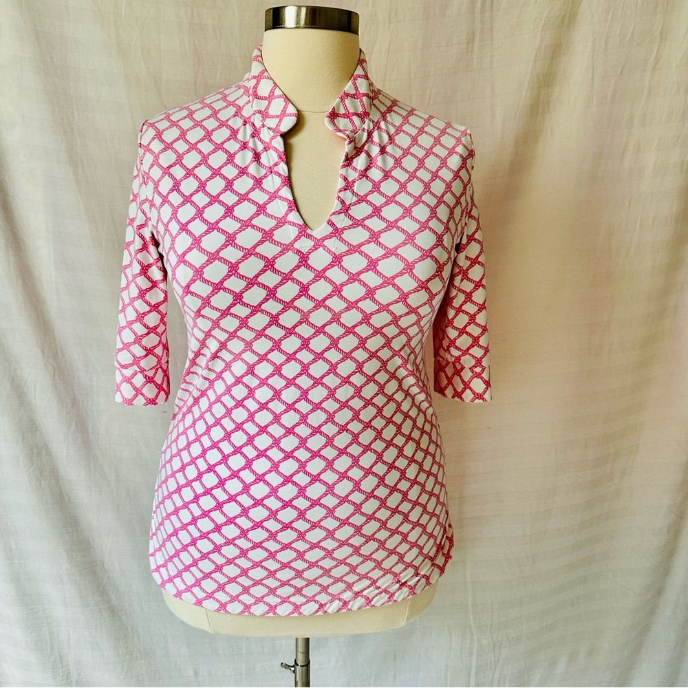 Sailor-Sailor Pink Rope 1/2 Sleeve Tunic Top Size Large Made in USA UPF 50+